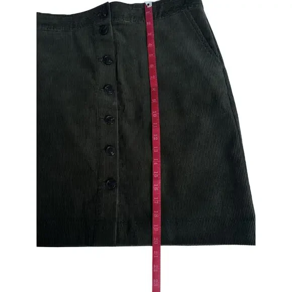 NWT Talbots Olive Moss Corduroy Button Down A-line Skirt Slash Pockets 10 Petite - Picture 8 of 8
